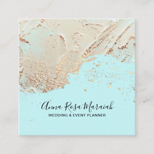  Elegant Wedding Aqua Gold Foil Glitter Beauty Square Business Card