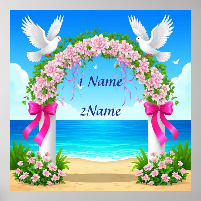 Elegant Wedding Arch with Doves Poster (Front)