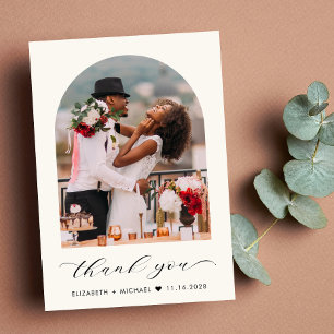 Elegant Wedding Arched Photo Cream Thank You Card