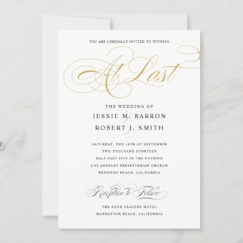 Elegant Wedding At Last Gold Calligraphy Invitation