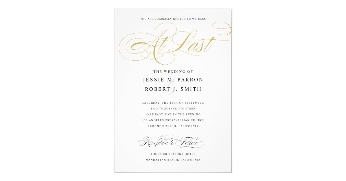 Elegant Wedding At Last Gold Calligraphy Invitation