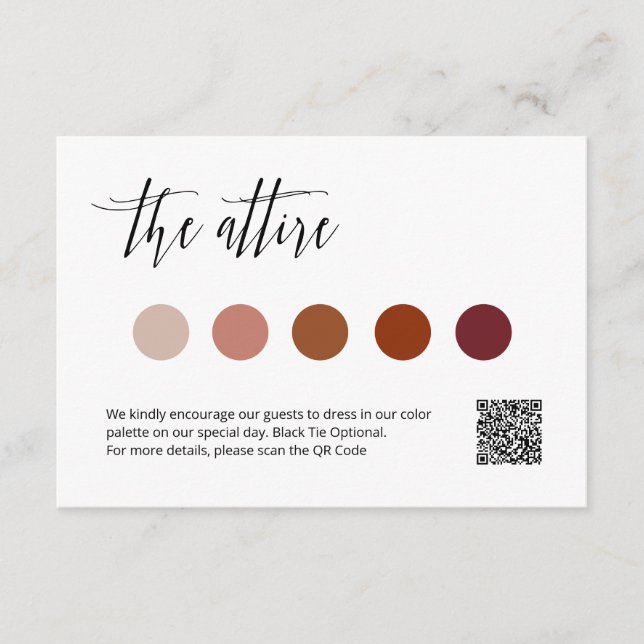 Elegant Wedding Attire Color Palette Info Card (Front)