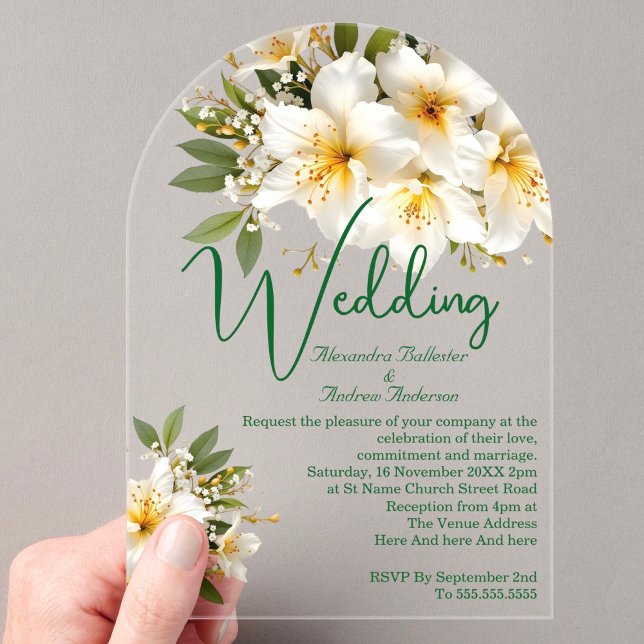 Elegant Wedding Azaleas White Yellow Flowers Acrylic Invitations (Creator Uploaded)
