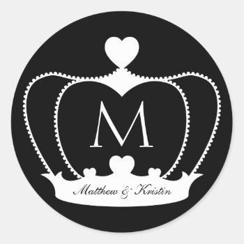 Elegant Wedding B&w Monogram Crown Sticker by mazarakes at Zazzle