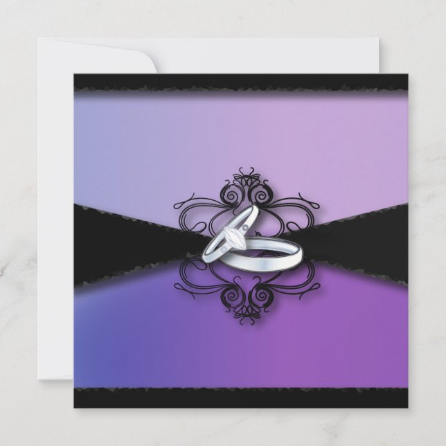 elegant wedding bands purple and black wedding invitation (Front)