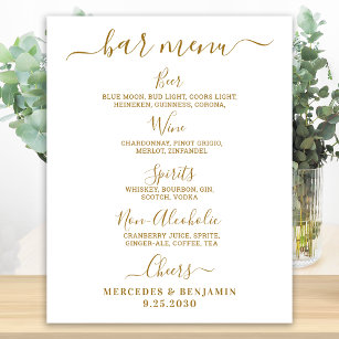 Elegant Wedding Bar Gold Personalized Drink Menu  Poster