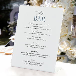Elegant Wedding Bar Menu Chic Minimalist Blue Pedestal Sign