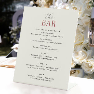 Elegant Wedding Bar Menu Chic Minimalist Red Pedestal Sign