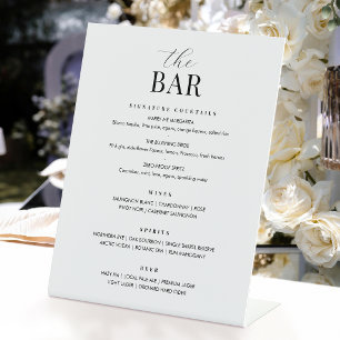 Elegant Wedding Bar Menu Chic Minimalist White Pedestal Sign