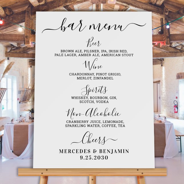 Elegant Wedding Bar Personalized Drink Menu Foam Board (Creator Uploaded)