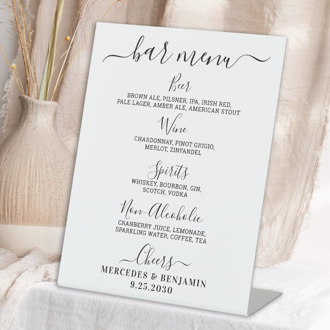 Elegant Wedding Bar Personalized Drink Menu Pedestal Sign (Creator Uploaded)
