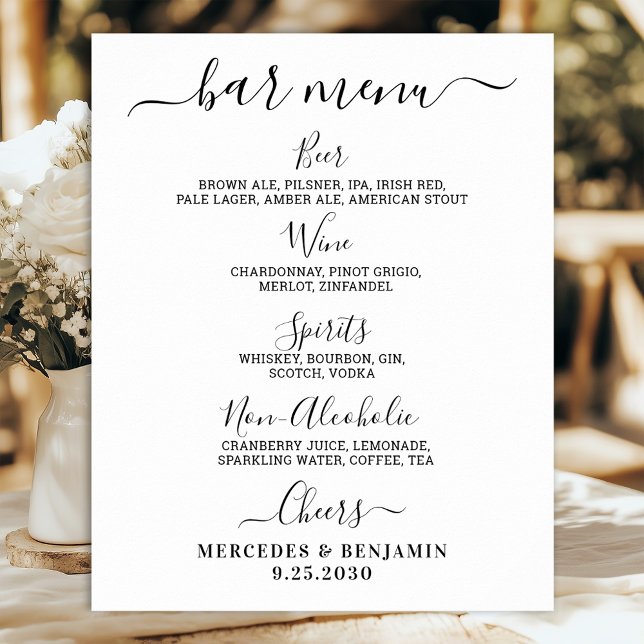 Elegant Wedding Bar Personalized Drink Menu Poster (Creator Uploaded)