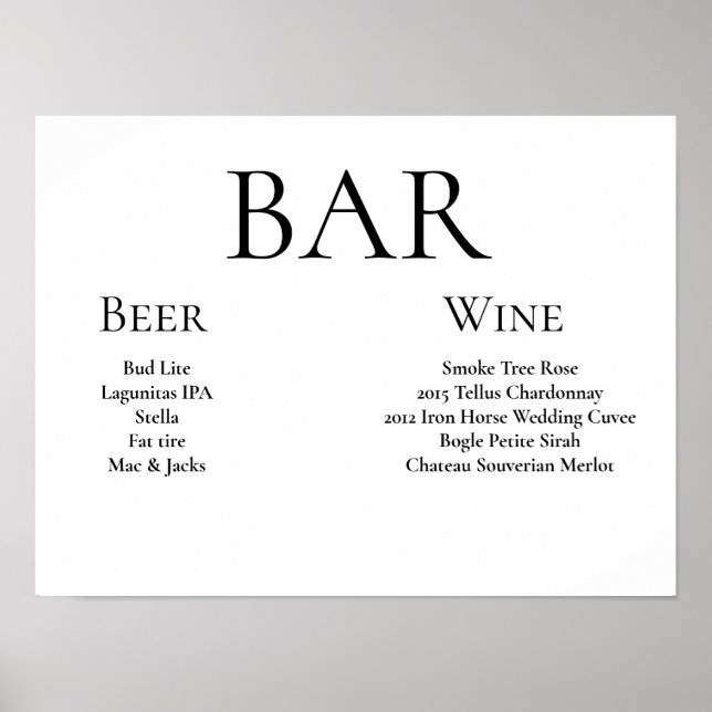 Elegant wedding bar sign (Front)