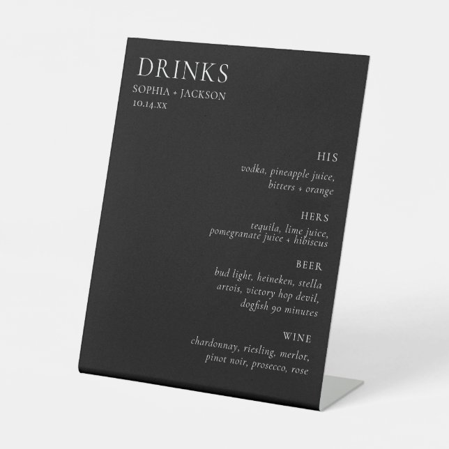 Elegant Wedding Bar Signature Drink Sign (Front)