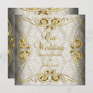Elegant Wedding Beige Gold Damask Invitation