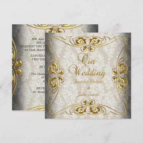 Elegant Wedding Beige Gold Damask Custom Announcements