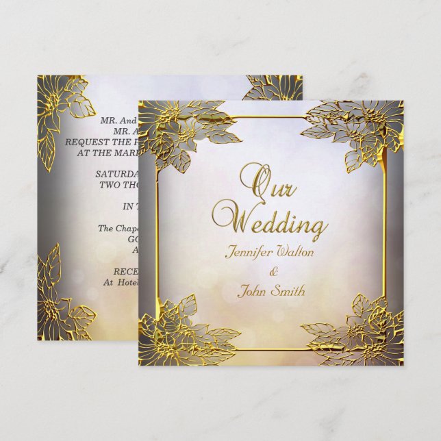 Elegant Wedding Beige Gold Invitation (Front/Back)