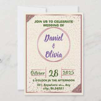 elegant Wedding Beige,Pink Gold Frame Circular Invitation