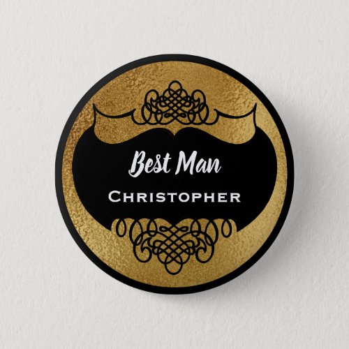 Elegant Wedding Best Man Name Tag Faux Gold Button