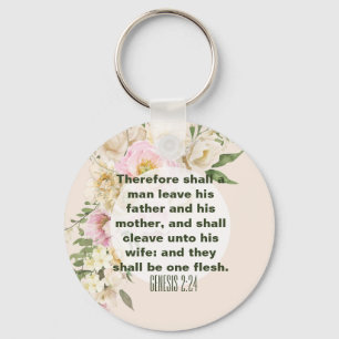 Elegant Wedding Bible Verse Genesis Floral Border Keychain