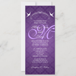 Elegant Wedding Birds Monogram Purple Invitation