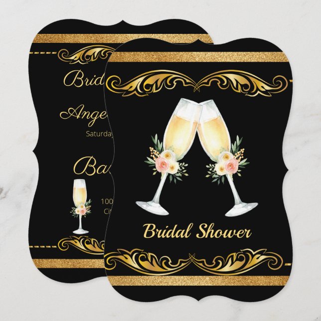 Elegant Wedding Black and Gold Bridal Shower Invitation (Front/Back)