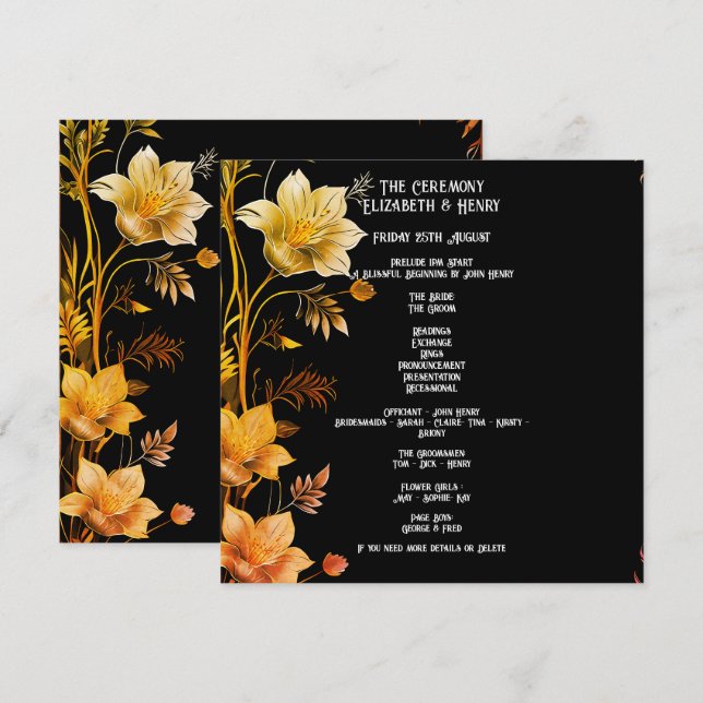 Elegant Wedding Black and Gold Floral Invitations (Front/Back)