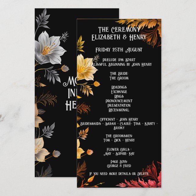 Elegant Wedding Black and Gold Floral Invitations (Front/Back)