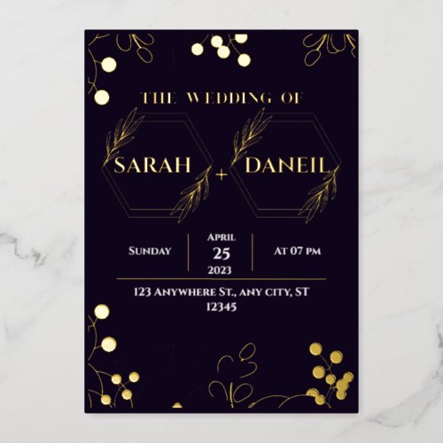 Elegant Wedding Black and Gold Foil Invitation