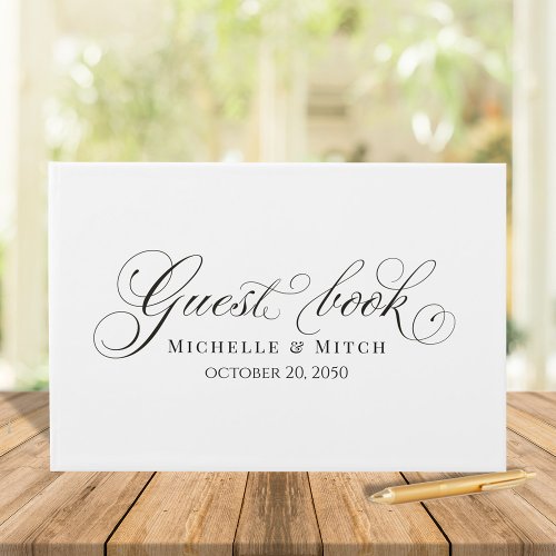 Elegant Wedding Black and White Calligraphy Script Guest Book