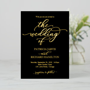 Elegant Wedding Black Gold Calligraphy Foil Invitation