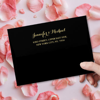 Elegant Wedding Black Gold Name Return Address 5x7 Envelope by iCoolCreate at Zazzle