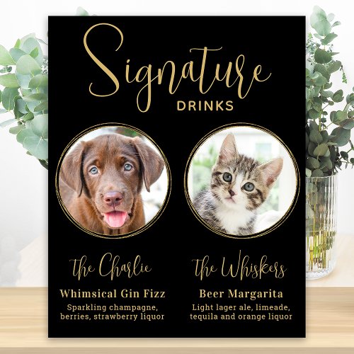 Elegant Wedding Black Gold Pet Signature Drinks Poster