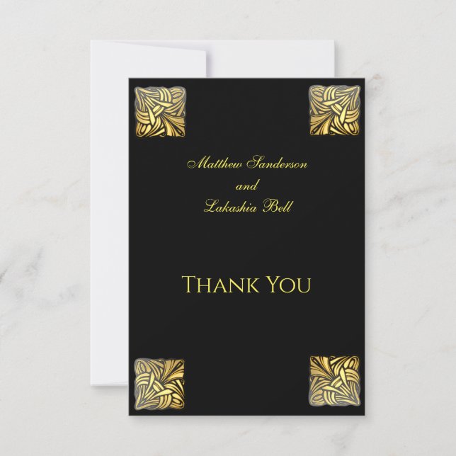 Elegant Wedding Black Gold Thank You Card (Front)