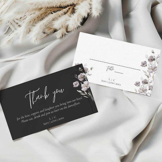 Elegant wedding black watercolor thank you place card (Creator Uploaded)