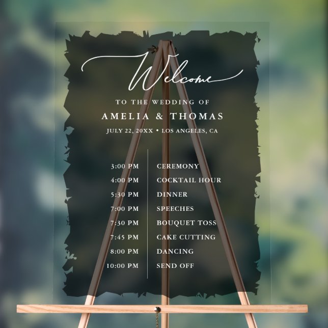 Elegant Wedding Black Welcome and Timeline Acrylic Sign (Neutral)