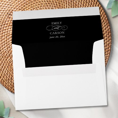 Elegant Wedding Black  White Couple Monogram Logo Envelope