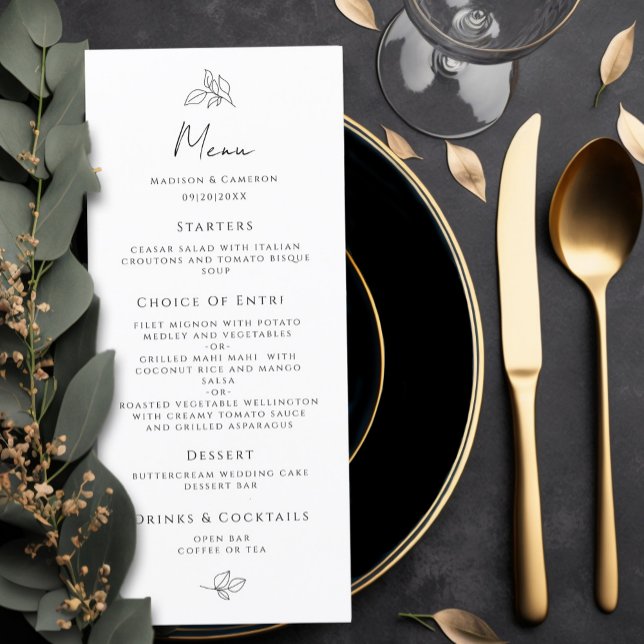 Elegant Wedding Black & White Formal Dinner Party Menu (Elegant Wedding Black & White Formal Dinner Party Menu)