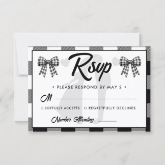 Elegant Wedding Black & White Gingham Bow RSVP Card