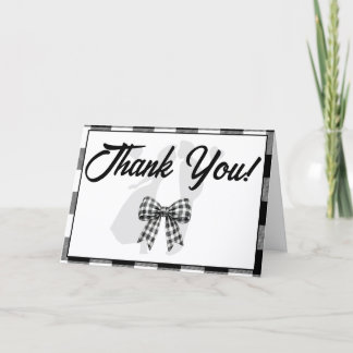 Elegant Wedding Black & White Gingham Bow Thank You Card