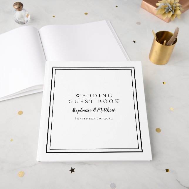 Elegant Wedding Black & White Guest Book (Front Open)