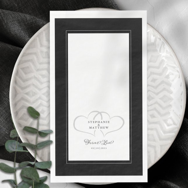 Elegant Wedding Black & White Hearts Forever Love Paper Guest Towels (Creator Uploaded)