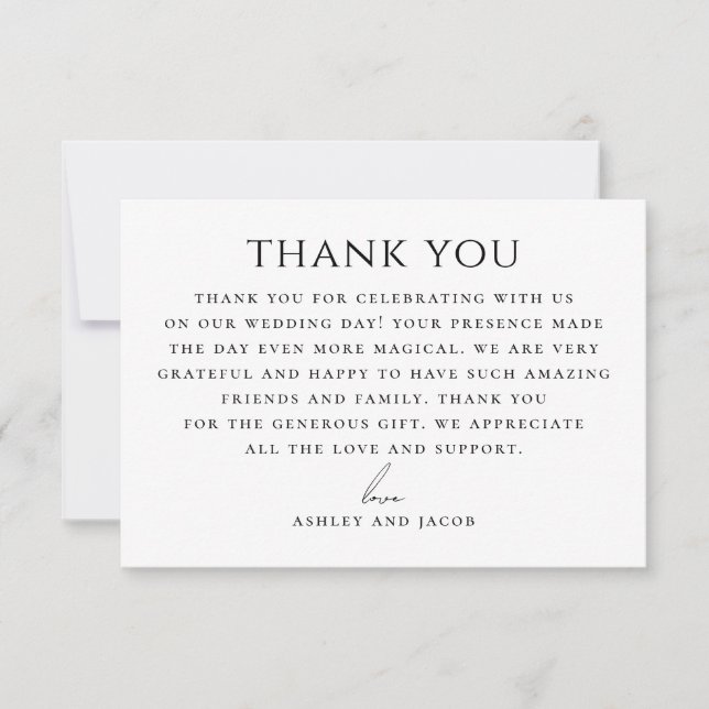 Elegant Wedding | Black & White Minimalist Classic Thank You Card (Front)