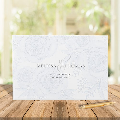 Elegant Wedding Blue Floral Boho Greenery Simple Guest Book