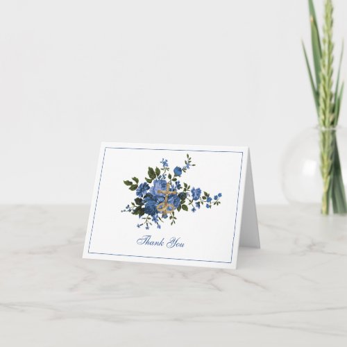 Elegant Wedding Blue Floral Religious  Thank You Card