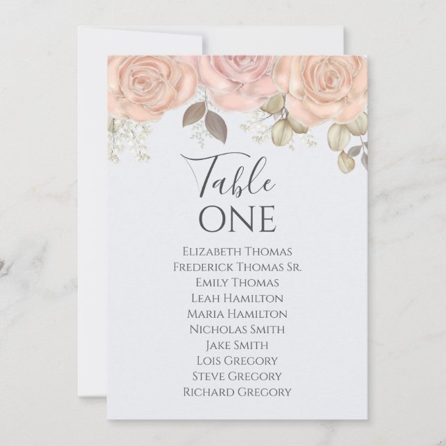 Elegant Wedding Blue Floral Table Number (Front)