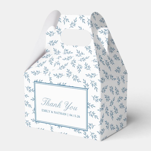 Elegant Wedding Blue Garden Pattern Personalized Favor Boxes (Front Side)