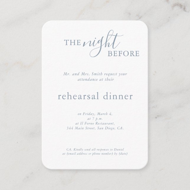 Elegant Wedding Blue Monogram Rehearsal Dinner Enclosure Card (Front)
