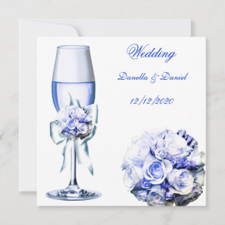 Elegant Wedding Blue Navy Floral Roses Invitation