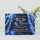 Elegant Wedding Blue String Lights Invitation (Standing Front)